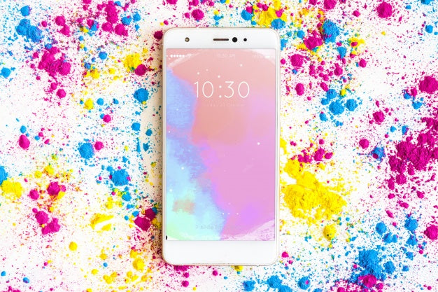 Holi Festival Mockup With Smartphone Psd