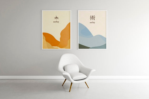 Home Arrangement With Frames Mock-Up Psd