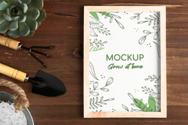 Home Gardening Composition With Frame Mock-Up Psd