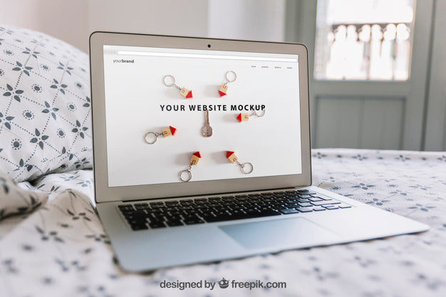 Home Office Concept With Laptop On Bed Psd