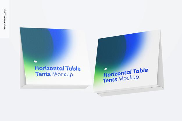 Horizontal Table Tent Cards Mockup Floating Psd