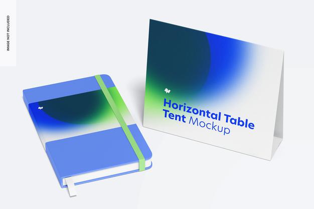 Horizontal Table Tent Cards Mockup, Right View Psd