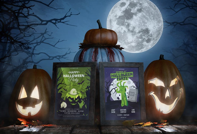 Horror Movie Posters With Scary Pumpkins Psd