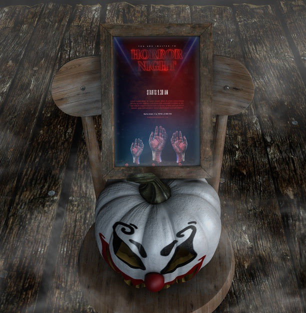 Horror Night For Halloween With Clown Pumpkin Psd