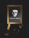 Horror White Mask In A Frame With Surrounding Bones Psd