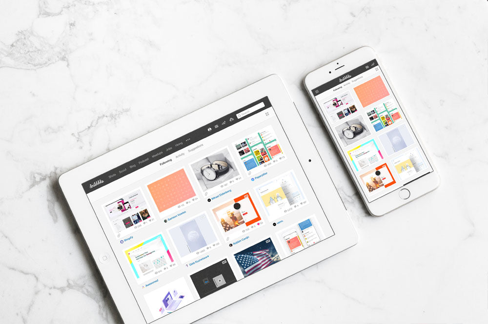 iPad and iPhone 7 Plus on Marble Table Mockup