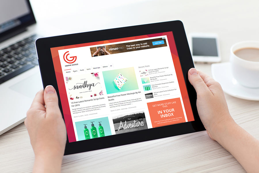 iPad In Hand in Office Mockup