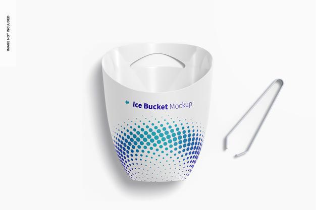 Ice Bucket And Tweezer Mockup Top View Psd