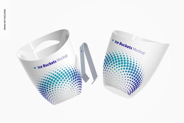 Ice Buckets And Tweezers Mockup Floating Psd
