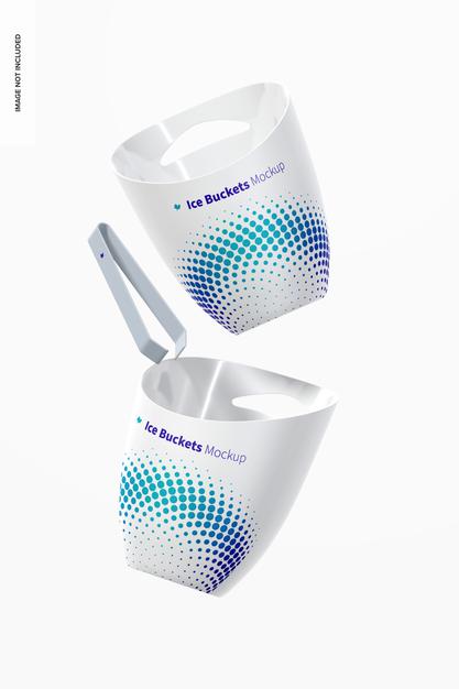 Ice Buckets Mockup Falling Psd
