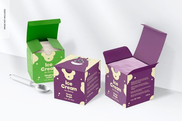 Ice Cream Boxes Mockup, Side View Psd