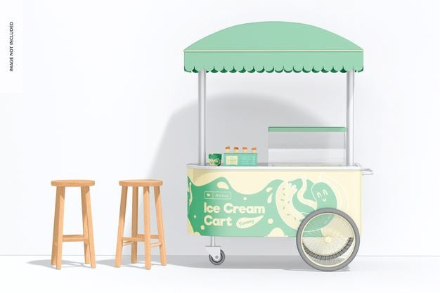 Ice Cream Cart Mockup, With Stools Psd