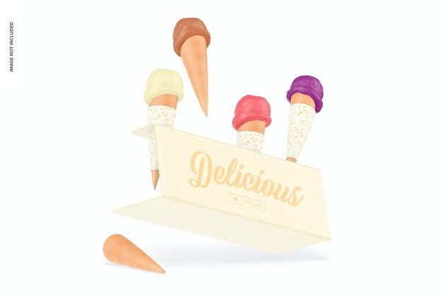 Ice Cream Cone Holder Mockup, Falling Psd