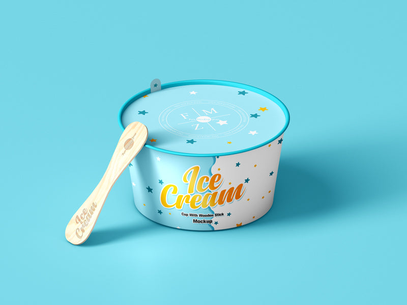 Ice Cream Cup With Wooden Stick Mockup