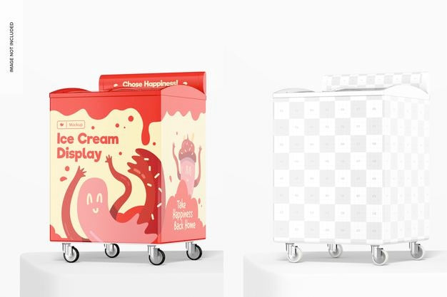 Ice Cream Display Mockup, Perspective View Psd