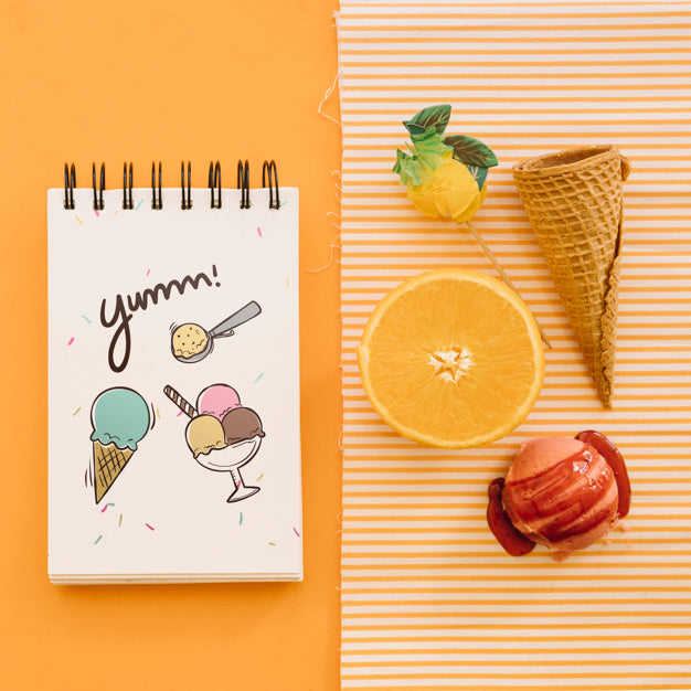 Ice Cream Mockup With Notepad Psd