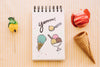 Ice Cream Mockup With Notepad Psd
