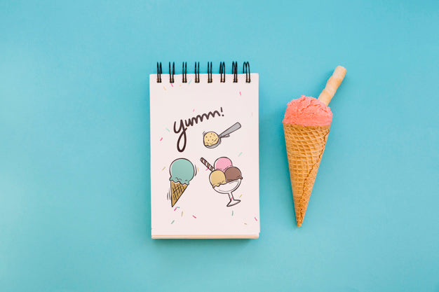 Ice Cream Mockup With Notepad Psd