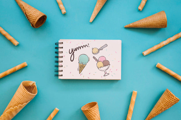 Ice Cream Mockup With Notepad Psd