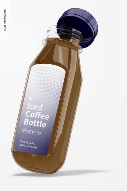 Iced Coffee Glass Bottle Mockup, Leaned Psd