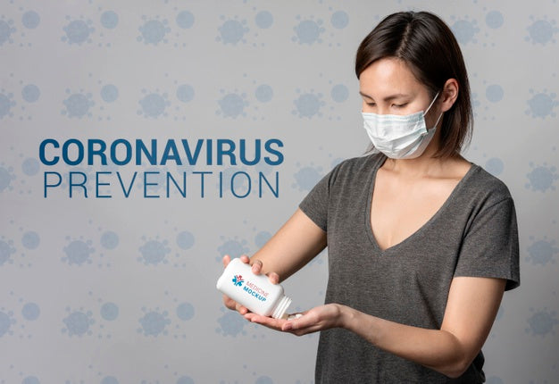 Ill Woman Holding Medicine Mock-Up Psd