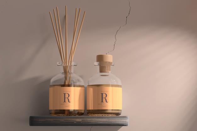 Incense Air Freshener Reed Diffuser Glass Bottle Mockup Psd