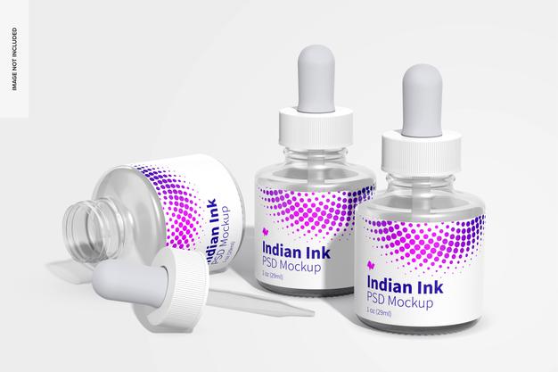 Indian Ink Bottles Mockup Psd