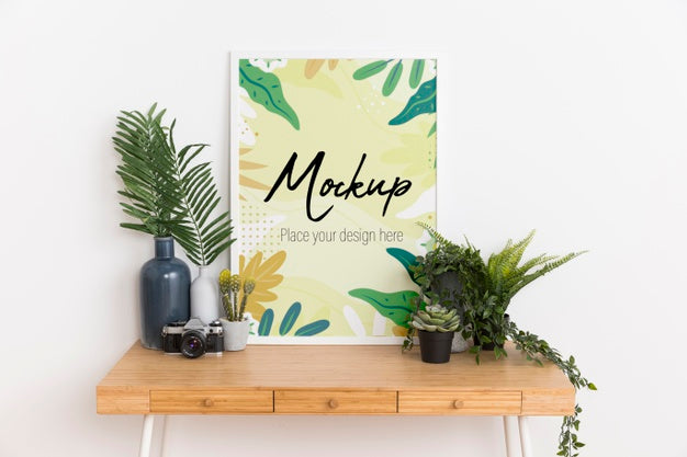 Inside Arrangement With Mock-Up Frame And Plant Psd