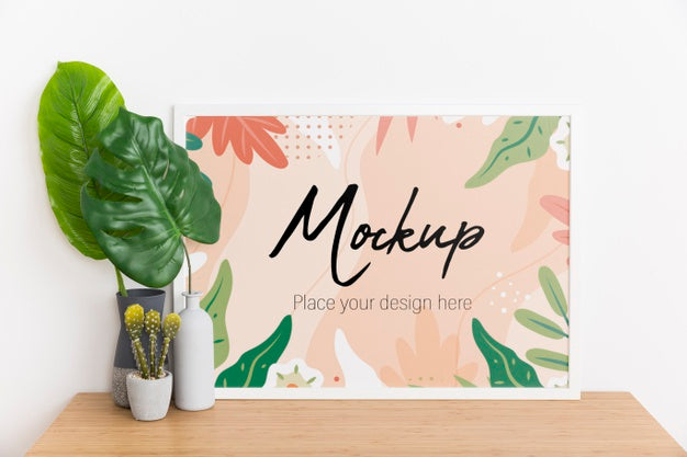 Inside Composition With Mock-Up Frame And Plant Psd