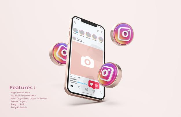 Instagram On Rose Gold Mobile Phone Mockup Psd