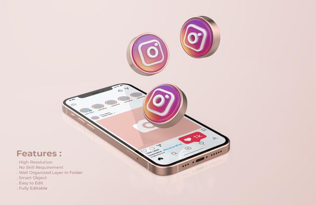 Instagram On Rose Gold Mobile Phone Mockup Psd