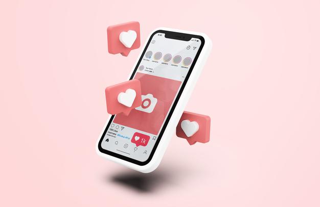 Instagram On White Mobile Phone Mockup With 3D Icons Psd