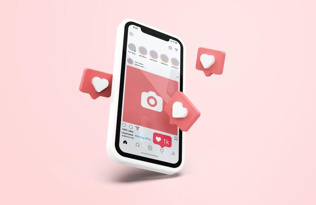 Instagram On White Mobile Phone Mockup With 3D Icons Psd