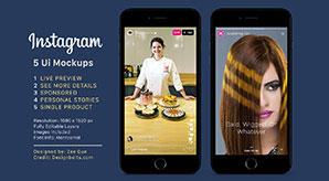 Instagram Sponsored, Live & Status Stories Ui Mockup Psd