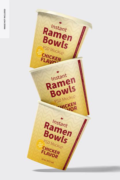 Instant Ramen Bowls Mockup, Stacked Set Psd