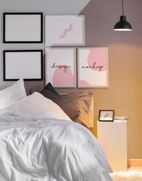 Interior Design With Mock-Up Frames Arrangement Psd