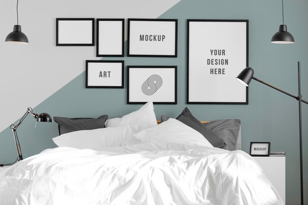 Interior Design With Mock-Up Frames Arrangement Psd