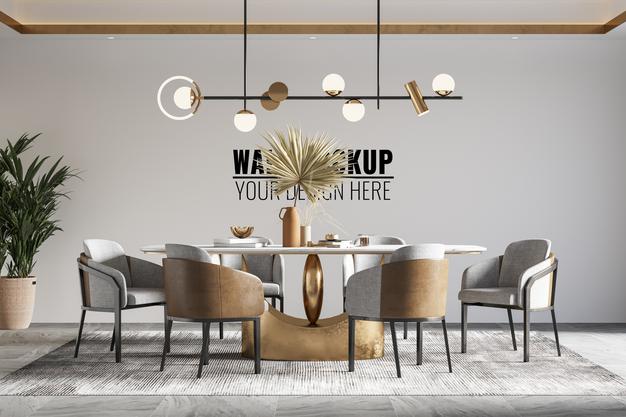 Interior Dining Room Wall Mockup Psd