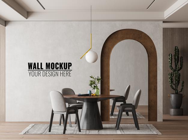 Interior Dining Room Wall Mockup Psd