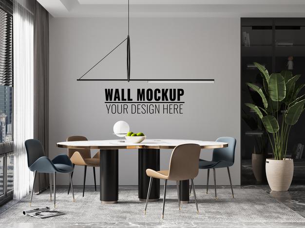 Interior Dining Room Wall Mockup Psd