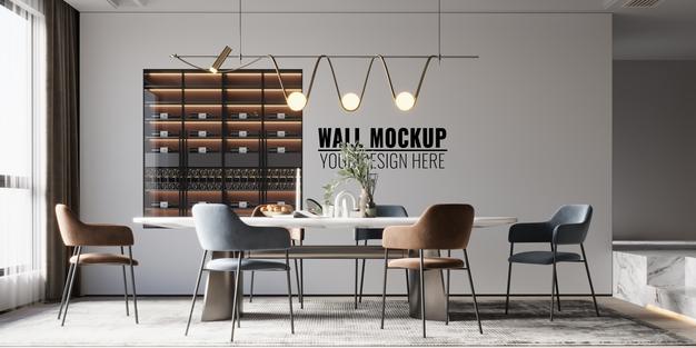 Interior Dining Room Wall Mockup Psd