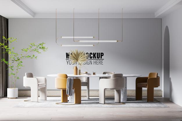 Interior Dining Room Wall Mockup Psd