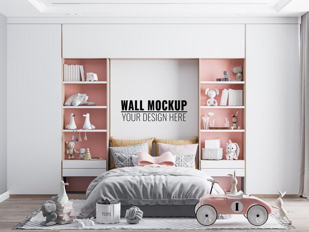 Interior Kids Room Wallpaper Background Mockup Psd