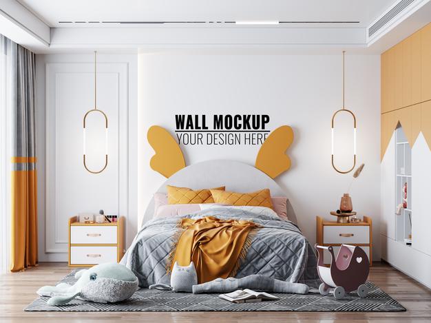 Interior Kids Room Wallpaper Background Mockup Psd