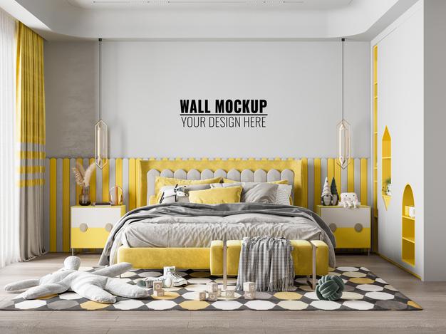 Interior Kids Room Wallpaper Background Mockup Psd