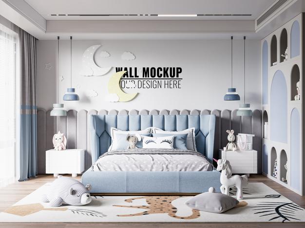 Interior Kids Room Wallpaper Mockup Psd