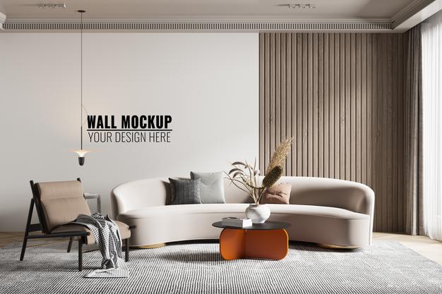 Interior Living Room Wall Mockup Psd