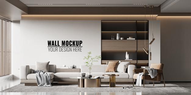 Interior Living Room Wall Mockup Psd