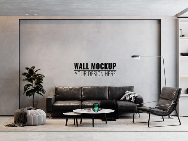 Interior Living Room Wall Mockup Psd