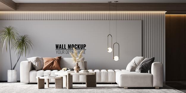 Interior Living Room Wall Mockup Psd